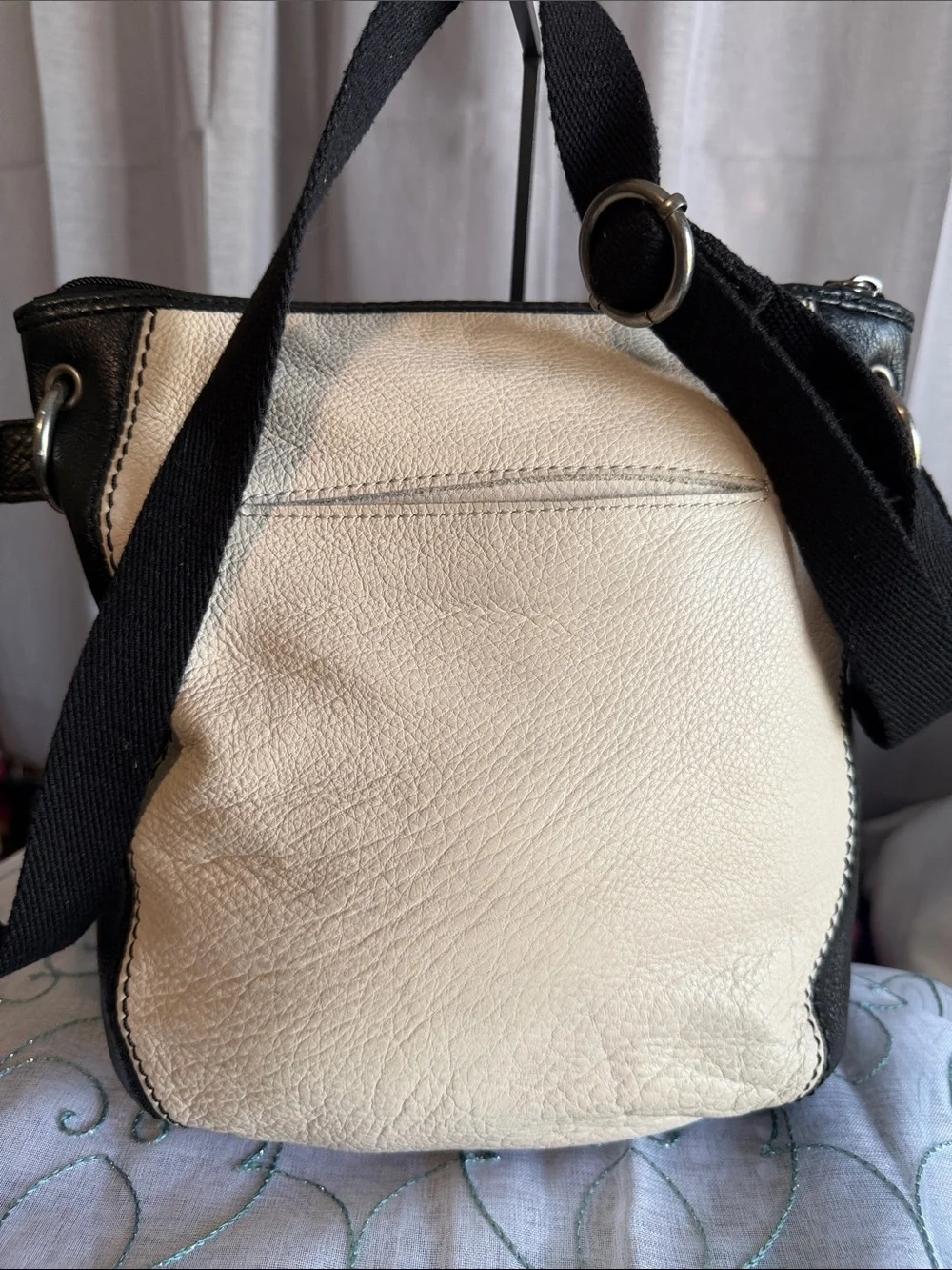 The Sak Tri-Color Leather Crossbody in Brown, Cream & Black